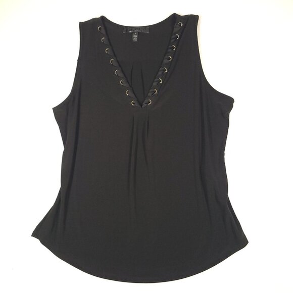 White House Black Market Tops - WHBM Black Sleeveless V-Neck Women's Large L Top Tank Grommets ribbon